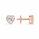 Jolie Heart Bezel Solitaire Diamond Stud Earrings in 14K Rose Gold second product view