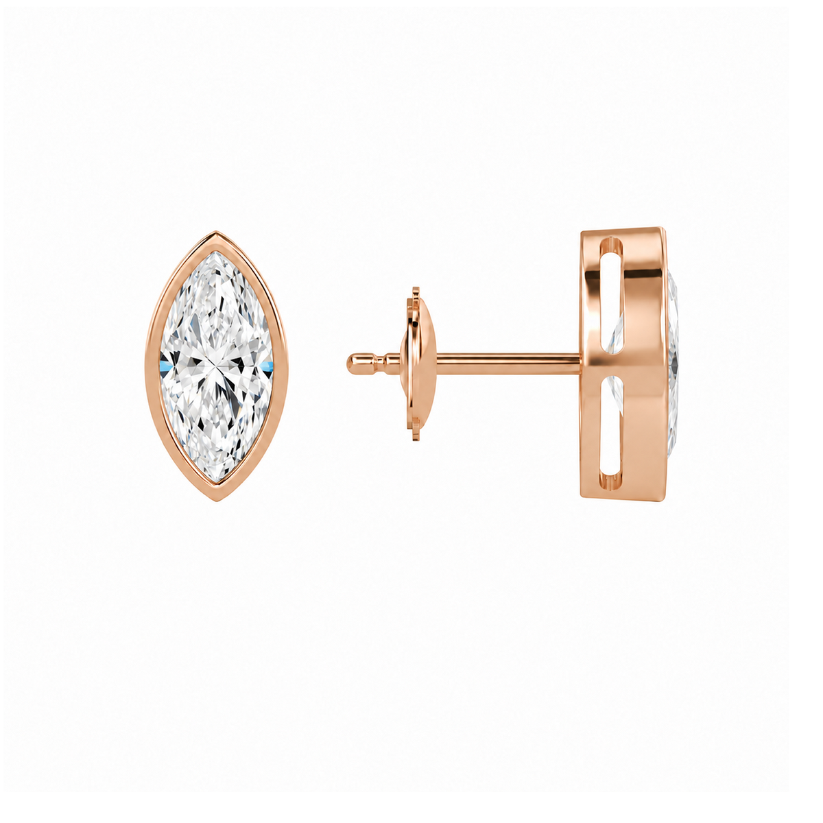 Jolie Marquise Bezel Solitaire Lab-Grown Diamond Stud Earrings in 14K Rose Gold, alternate product view