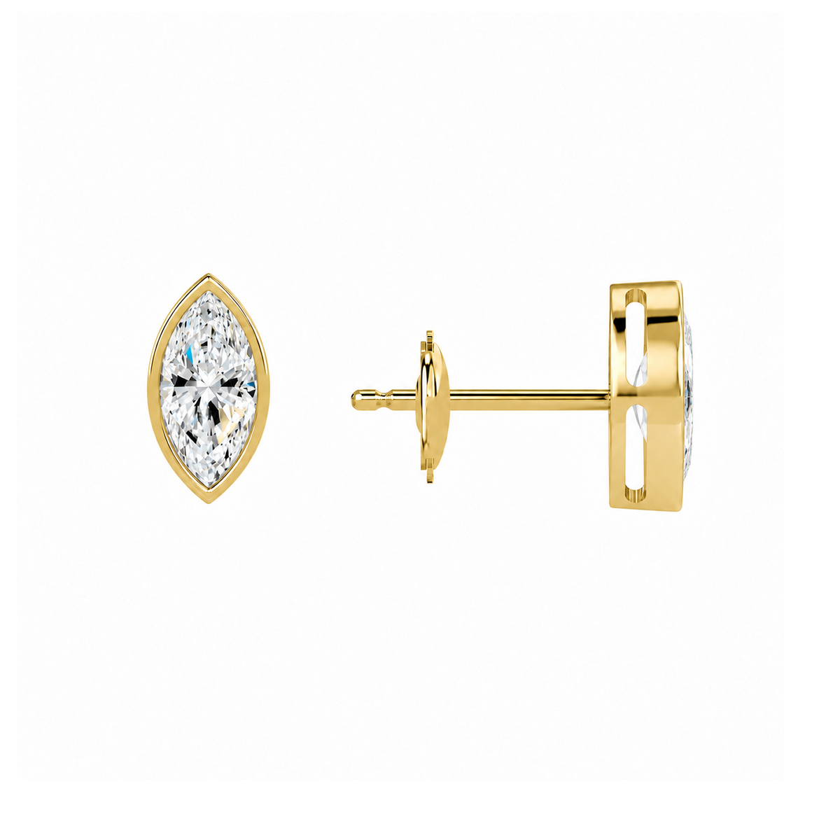 Jolie Marquise Bezel Solitaire Lab-Grown Diamond Stud Earrings in 14K Yellow Gold, alternate product view
