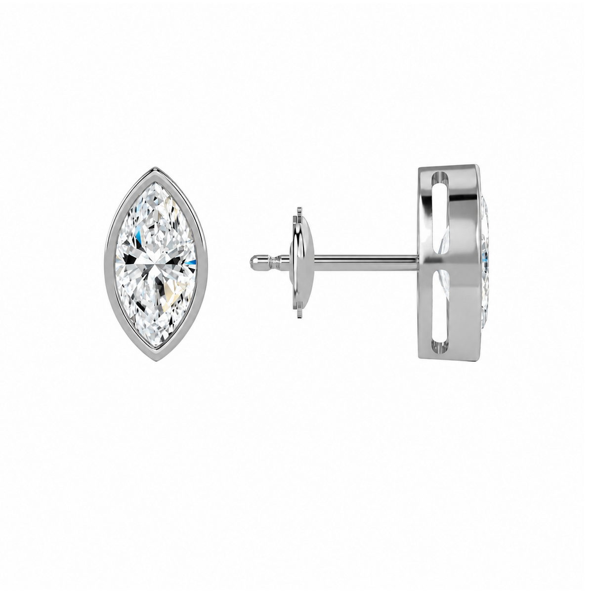 Jolie Marquise Bezel Solitaire Lab-Grown Diamond Stud Earrings in 18K White Gold, alternate product view