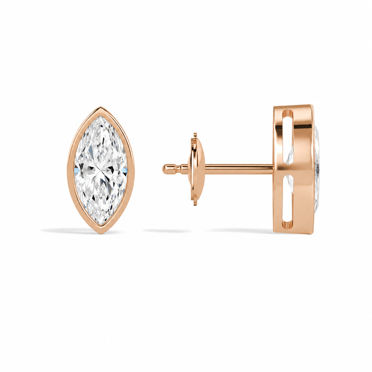 Jolie Marquise Bezel Solitaire Diamond Stud Earrings in 14K Rose Gold second product view