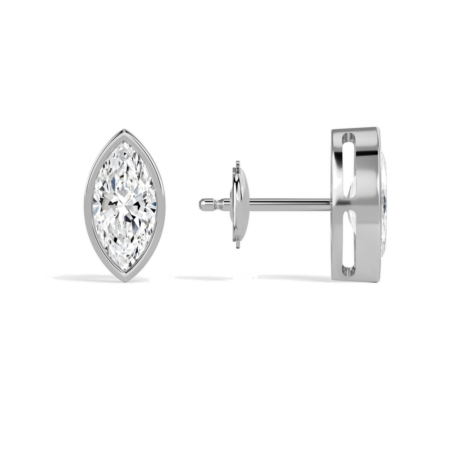 Jolie Marquise Bezel Solitaire Diamond Stud Earrings in Platinum second product view