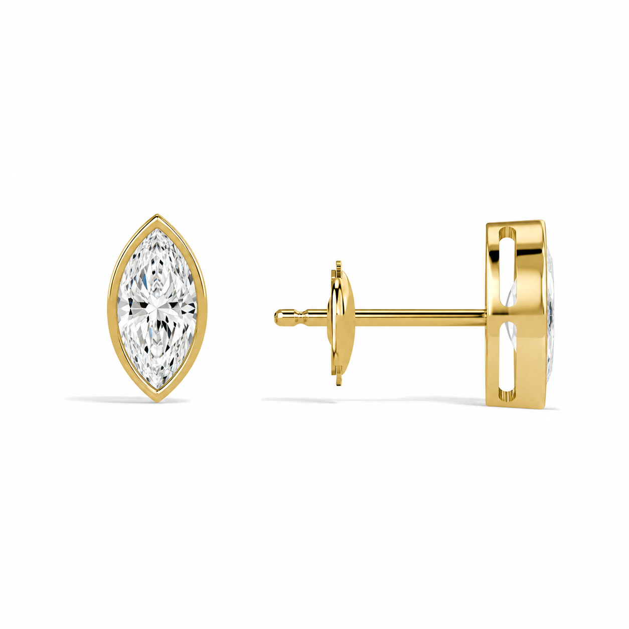 Jolie Marquise Bezel Solitaire Diamond Stud Earrings in 18K Yellow Gold second product view