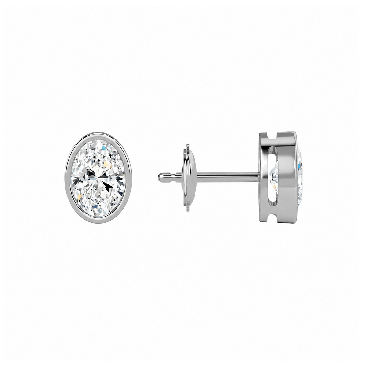 Jolie Oval Bezel Solitaire Lab-Grown Diamond Stud Earrings in 14K White Gold, alternate product view