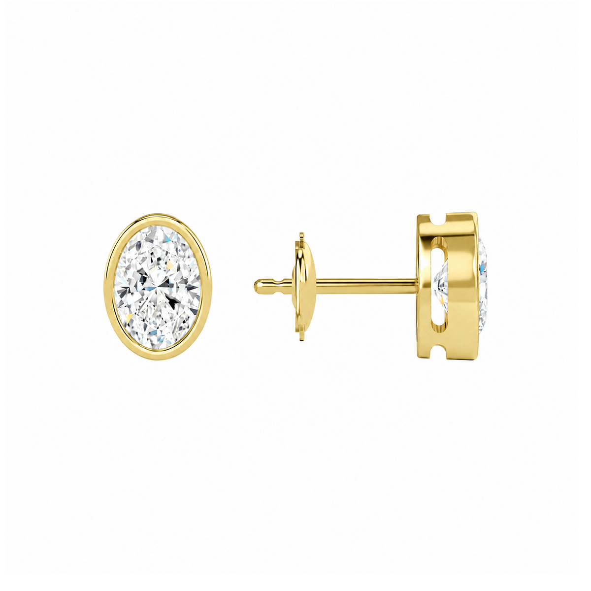 Jolie Oval Bezel Solitaire Lab-Grown Diamond Stud Earrings in 14K Yellow Gold, alternate product view