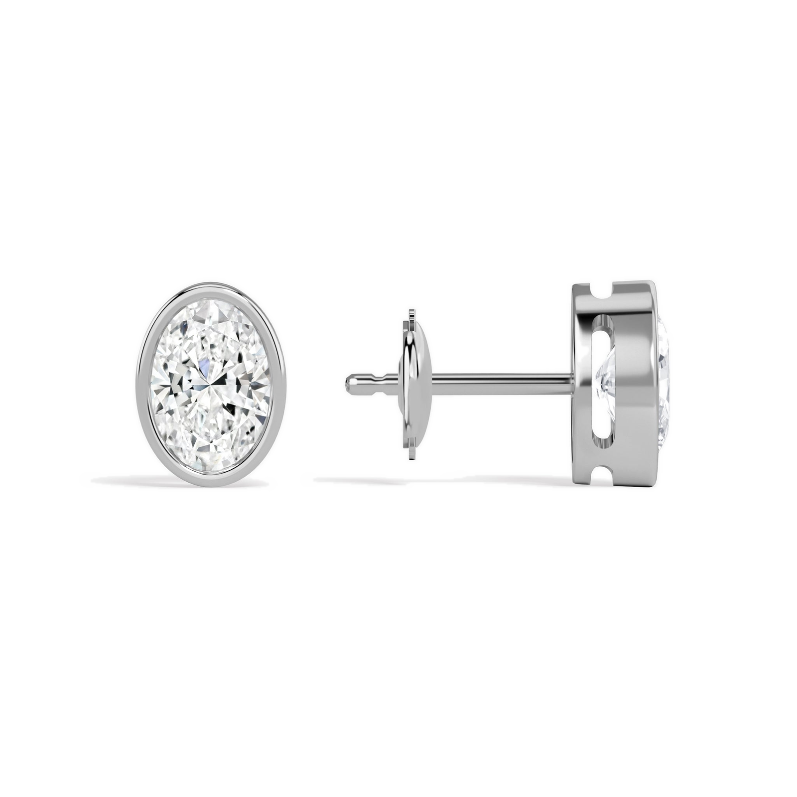 Jolie Oval Bezel Solitaire Diamond Stud Earrings in 14K White Gold second product view