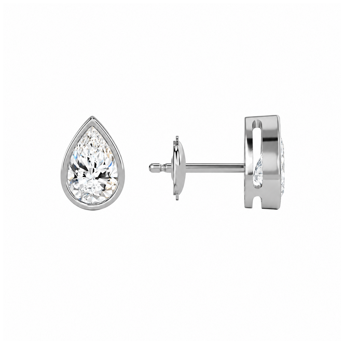 Jolie Pear Bezel Solitaire Lab-Grown Diamond Stud Earrings in Platinum, alternate product view