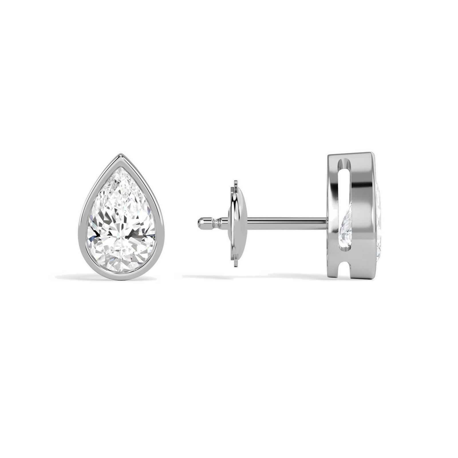 Jolie Pear Bezel Solitaire Diamond Stud Earrings in 14K White Gold second product view