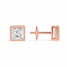Jolie Princess Bezel Solitaire Diamond Stud Earrings in 14K Rose Gold second product view