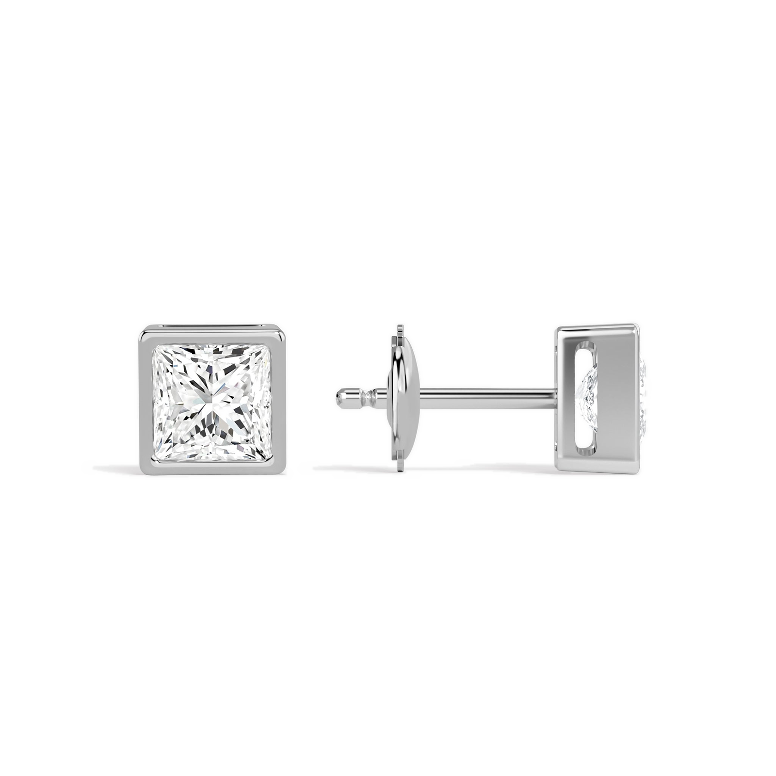 Jolie Princess Bezel Solitaire Diamond Stud Earrings in 14K White Gold second product view