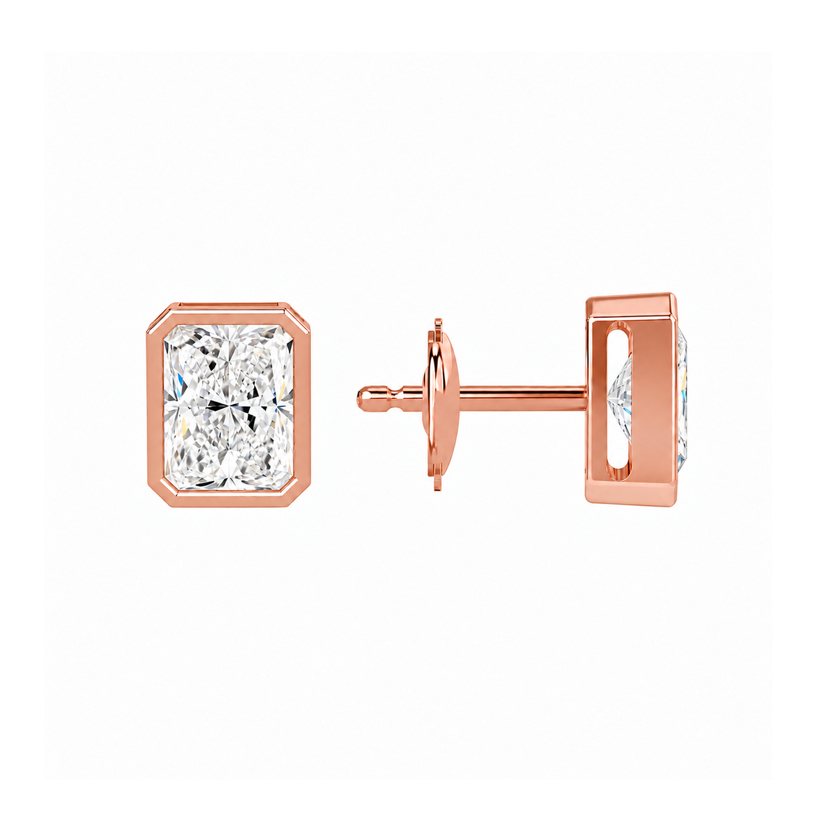 Jolie Radiant Bezel Solitaire Lab-Grown Diamond Stud Earrings in 14K Rose Gold, alternate product view