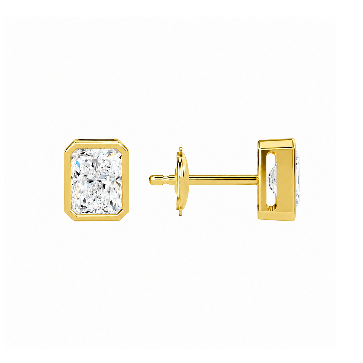 Jolie Radiant Bezel Solitaire Lab-Grown Diamond Stud Earrings in 14K Yellow Gold, alternate product view