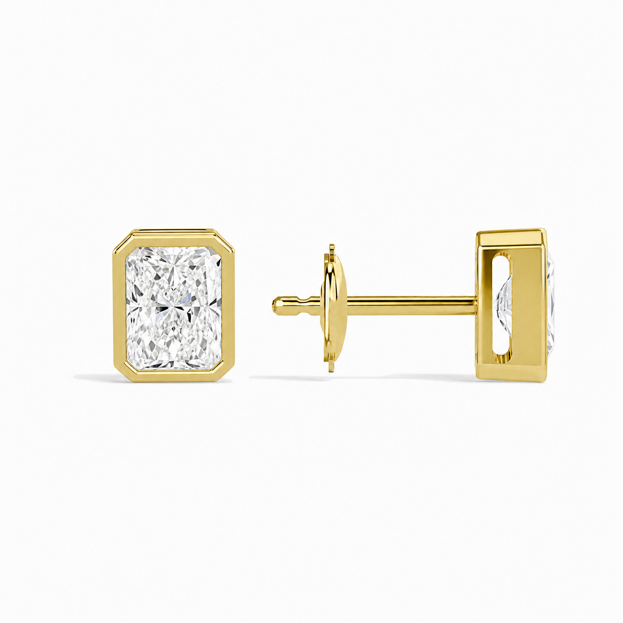 Jolie Radiant Bezel Solitaire Diamond Stud Earrings in 18K Yellow Gold second product view