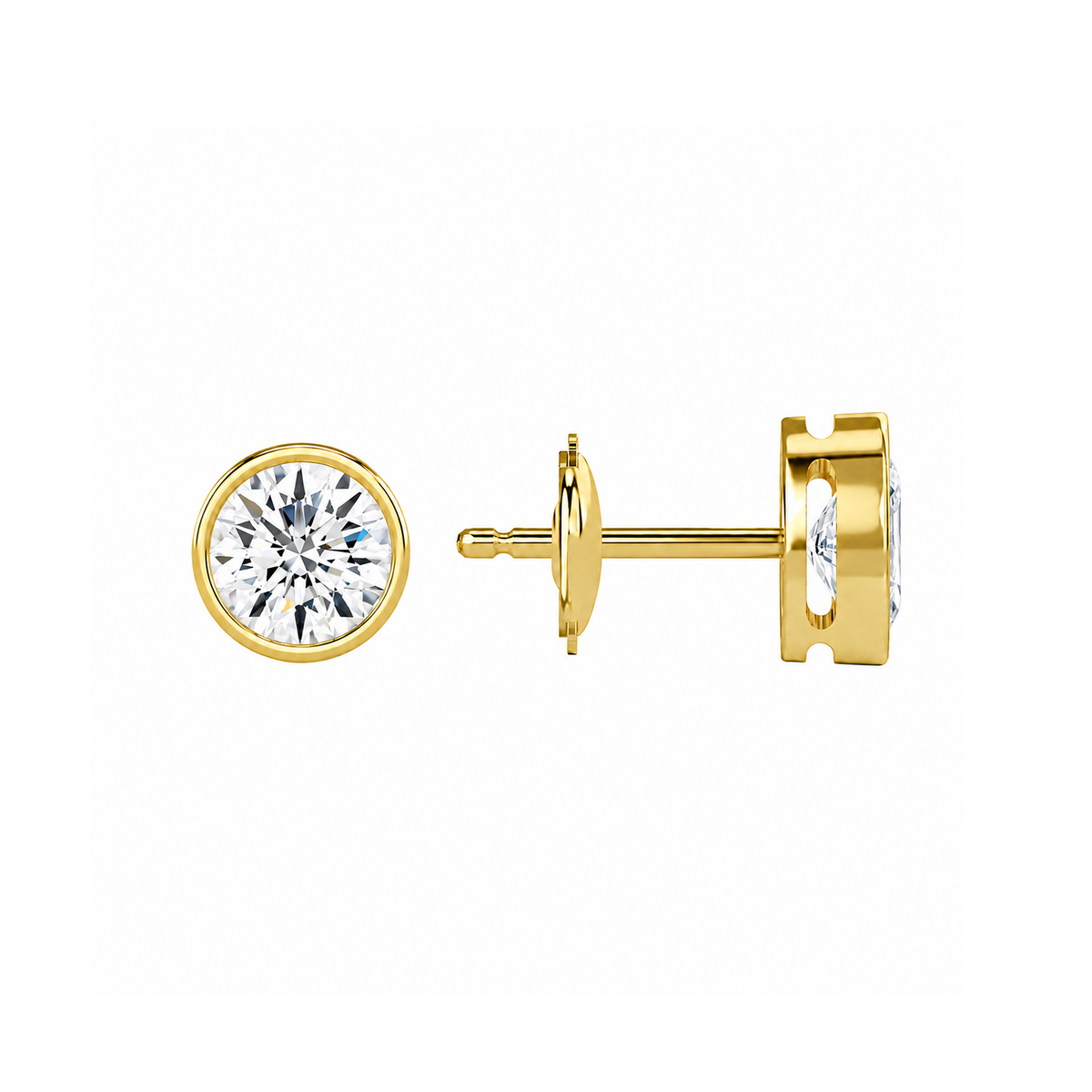 Jolie Round Bezel Solitaire Lab-Grown Diamond Stud Earrings in 14K Yellow Gold, alternate product view