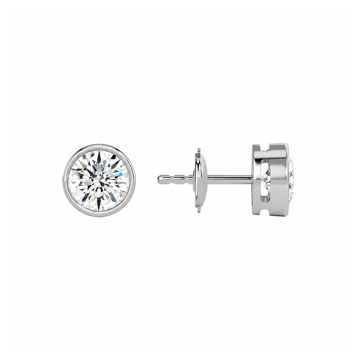 Jolie Round Bezel Solitaire Lab-Grown Diamond Stud Earrings in Platinum, alternate product view
