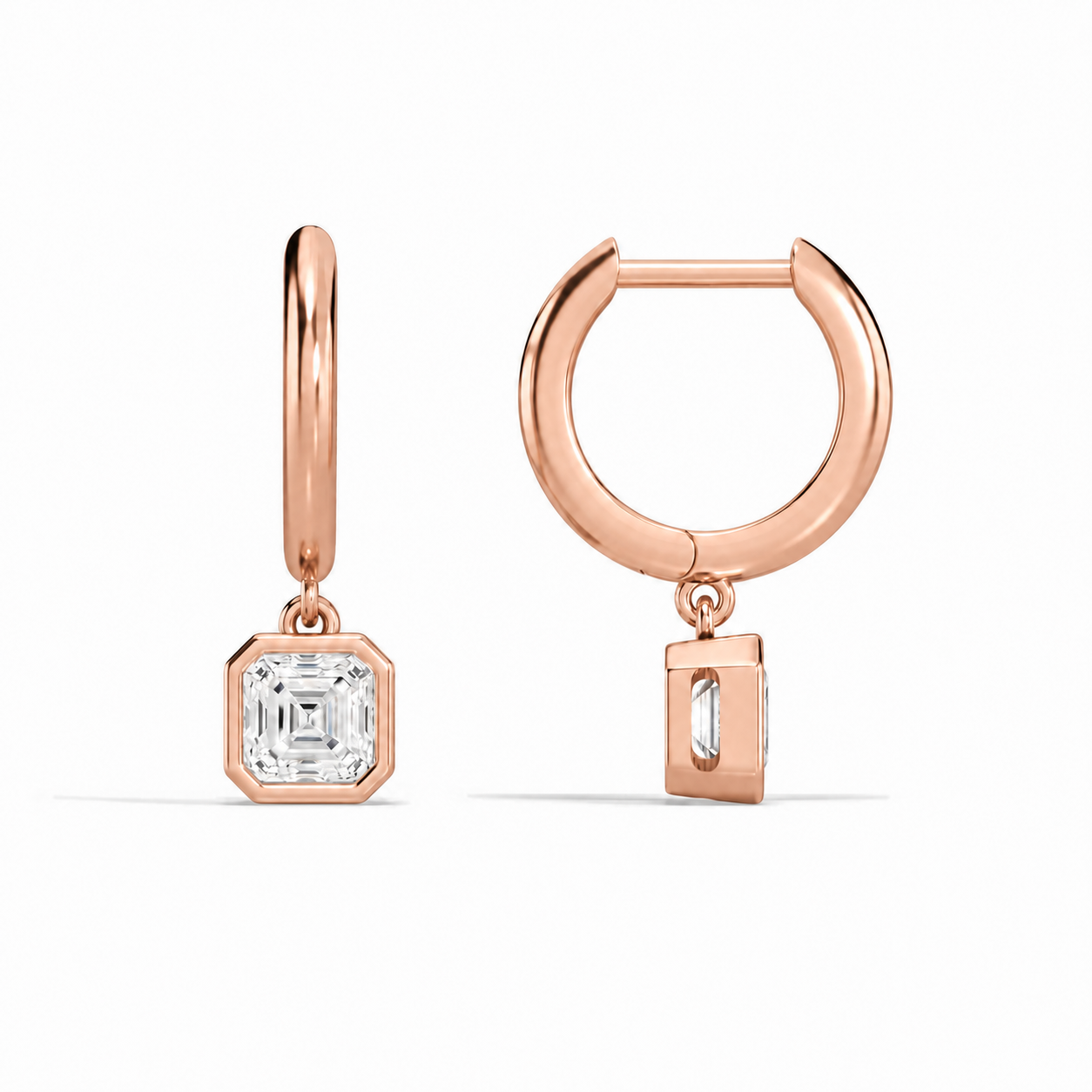Giselle Asscher Bezel Drop Huggie Hoop Diamond Earrings in 14K Rose Gold second product view