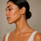 Giselle Asscher Bezel Drop Huggie Hoop Lab-Grown Diamond Earrings in 14K Rose Gold, worn on ear