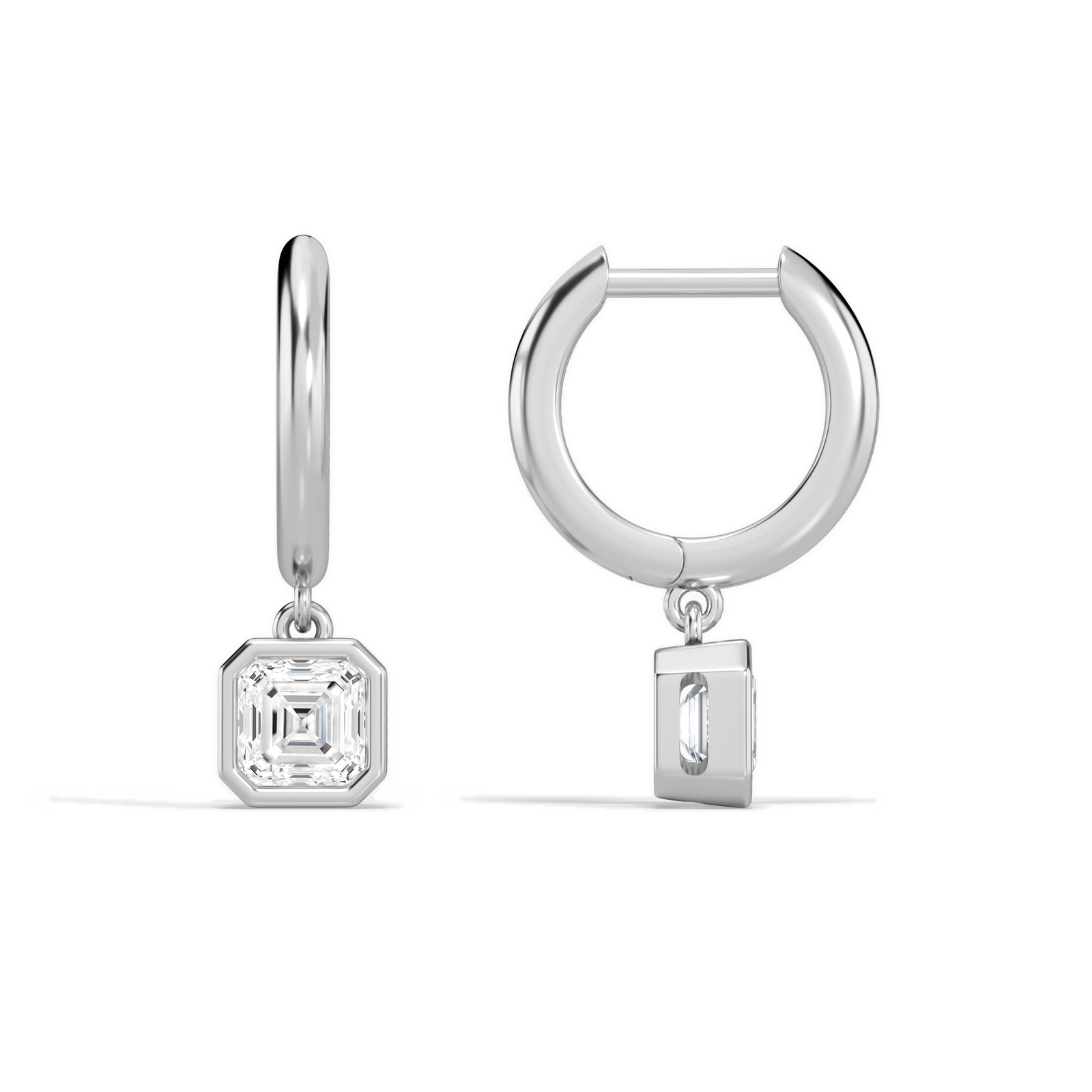 Giselle Asscher Bezel Drop Huggie Hoop Diamond Earrings in 18K White Gold second product view