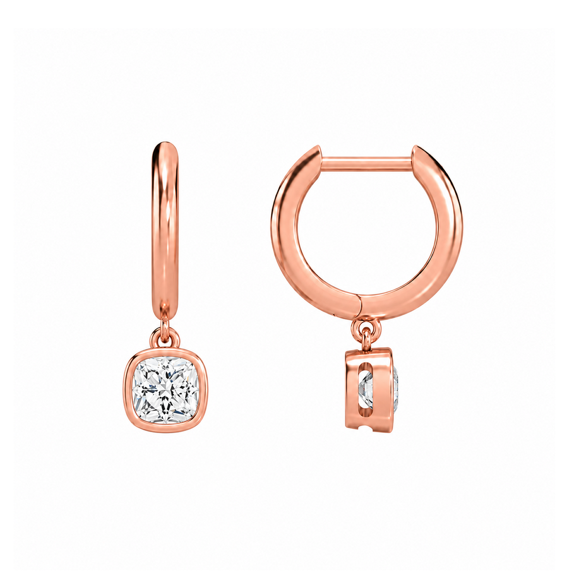 Giselle Cushion Bezel Drop Huggie Hoop Lab-Grown Diamond Earrings in 14K Rose Gold, alternate product view