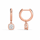 Giselle Cushion Bezel Drop Huggie Hoop Diamond Earrings in 14K Rose Gold second product view