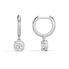 Giselle Cushion Bezel Drop Huggie Hoop Diamond Earrings in 14K White Gold second product view