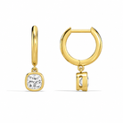 Giselle Cushion Bezel Drop Huggie Hoop Diamond Earrings in 18K Yellow Gold second product view