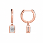 Giselle Emerald Bezel Drop Huggie Hoop Diamond Earrings in 14K Rose Gold second product view
