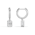 Giselle Emerald Bezel Drop Huggie Hoop Diamond Earrings in 18K White Gold second product view