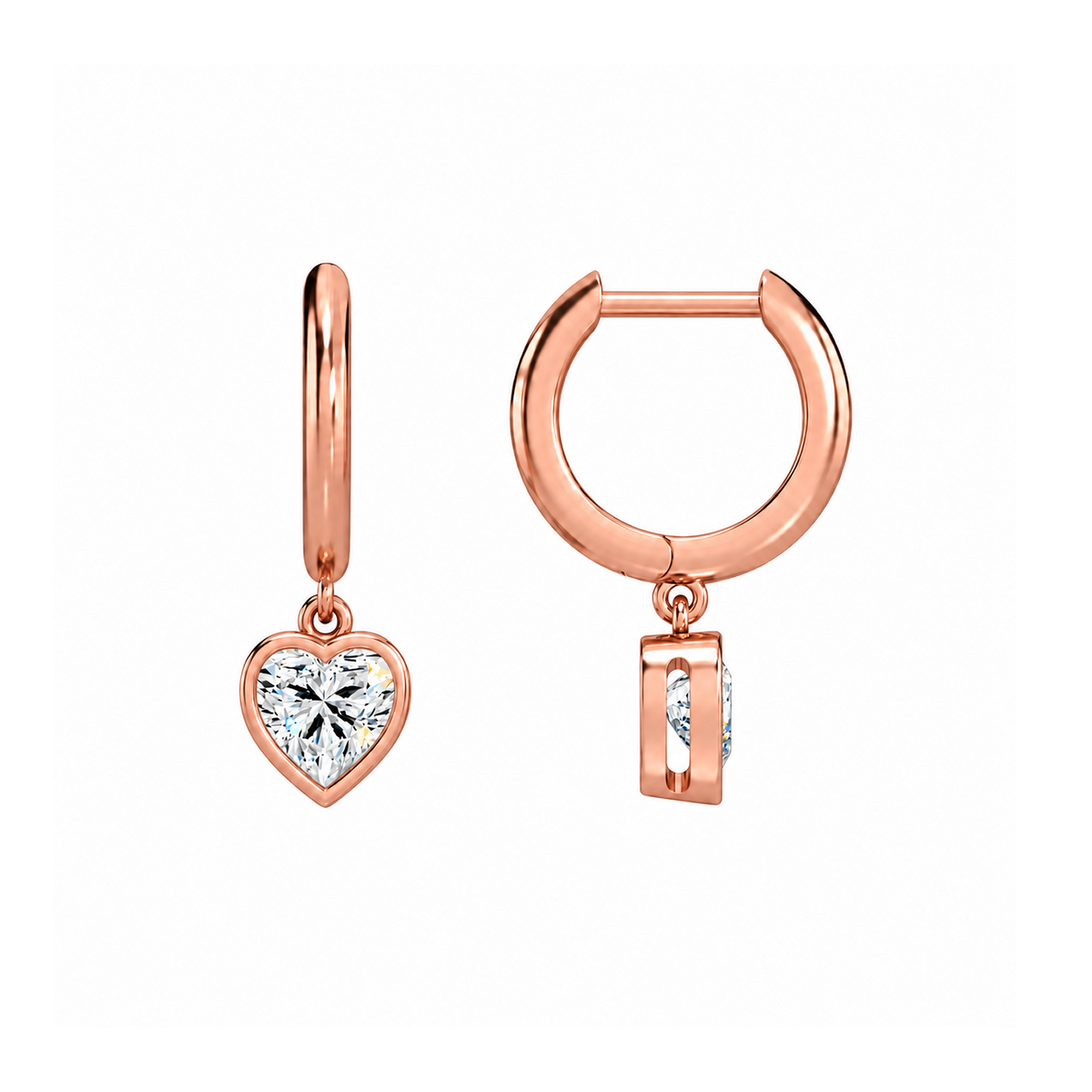 Giselle Heart Bezel Drop Huggie Hoop Lab-Grown Diamond Earrings in 14K Rose Gold, alternate product view