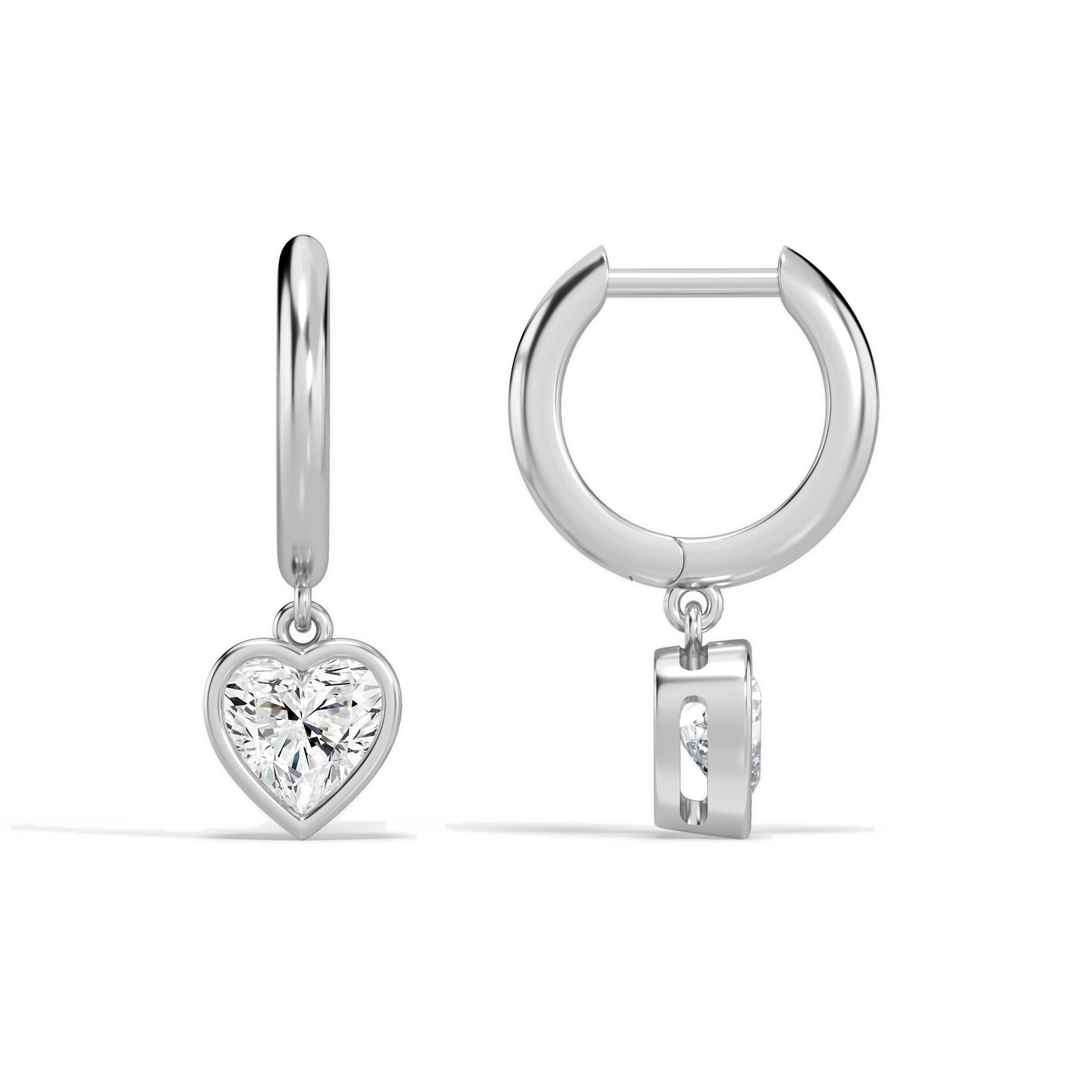 Giselle Heart Bezel Drop Huggie Hoop Diamond Earrings in Platinum second product view