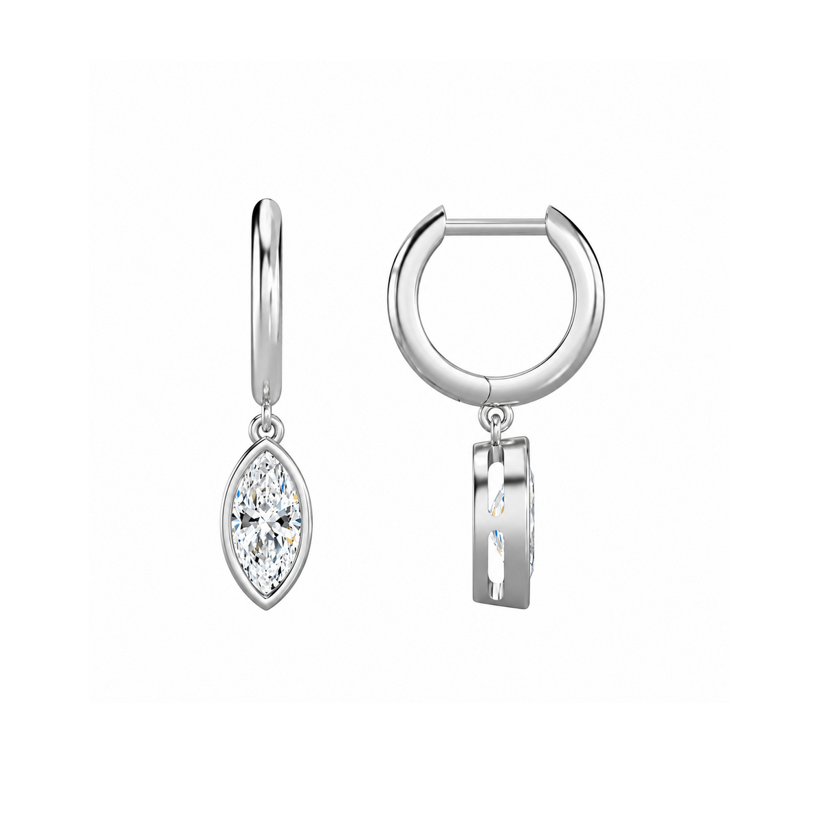 Giselle Marquise Bezel Drop Huggie Hoop Lab-Grown Diamond Earrings in 14K White Gold, alternate product view