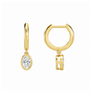 Giselle Oval Bezel Drop Huggie Hoop Lab-Grown Diamond Earrings in 14K Yellow Gold, alternate product view