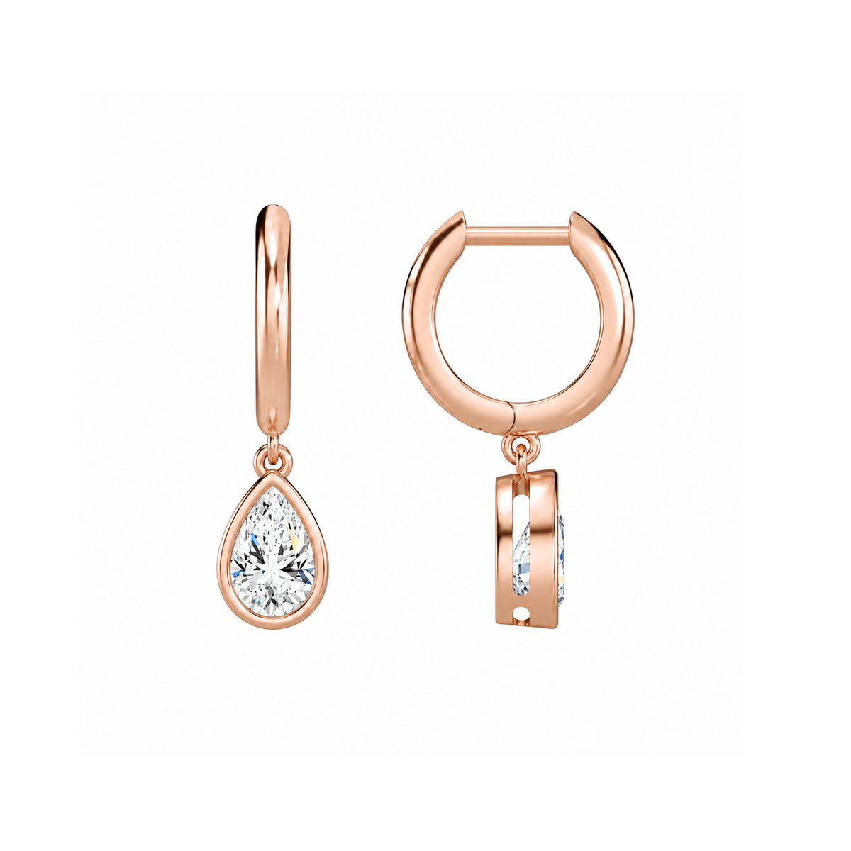 Giselle Pear Bezel Drop Huggie Hoop Lab-Grown Diamond Earrings in 14K Rose Gold, alternate product view