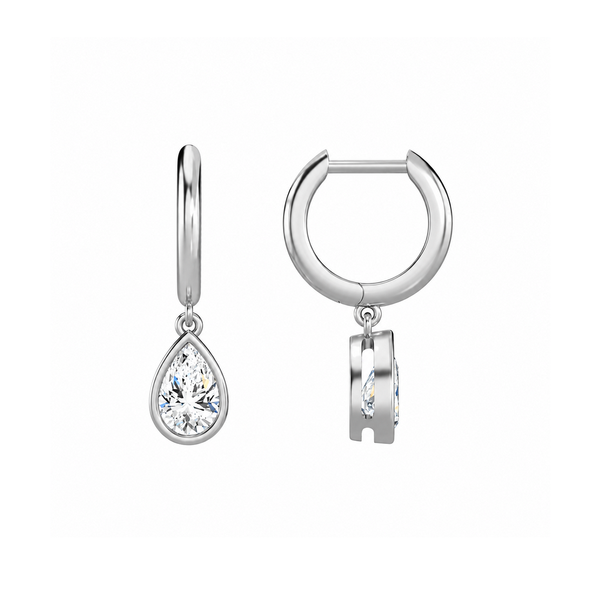 Giselle Pear Bezel Drop Huggie Hoop Lab-Grown Diamond Earrings in Platinum, alternate product view