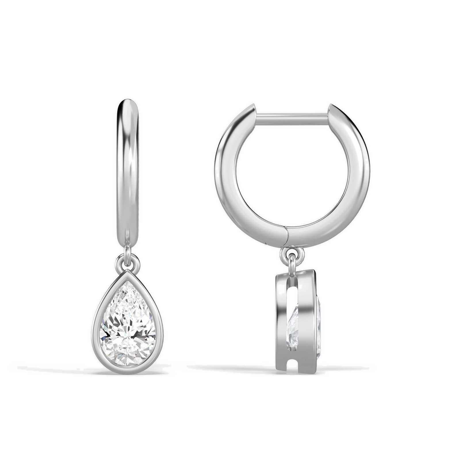 Giselle Pear Bezel Drop Huggie Hoop Diamond Earrings in 18K White Gold second product view