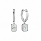 Giselle Radiant Bezel Drop Huggie Hoop Lab-Grown Diamond Earrings in 18K White Gold, front view
