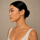 Giselle Radiant Bezel Drop Huggie Hoop Lab-Grown Diamond Earrings in Platinum, worn on ear