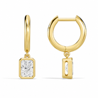 Giselle Radiant Bezel Drop Huggie Hoop Diamond Earrings in 14K Yellow Gold second product view