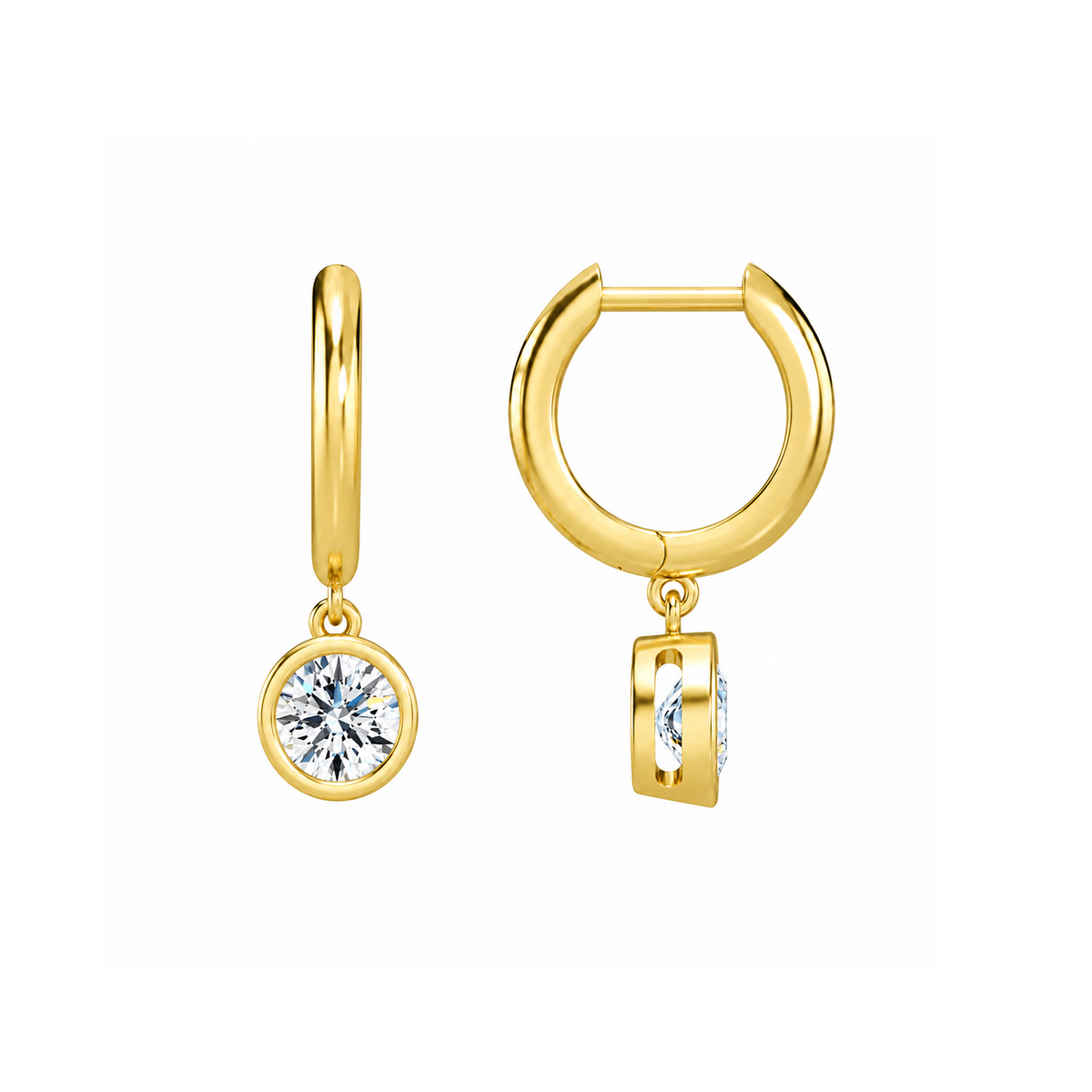 Giselle Round Bezel Drop Huggie Hoop Lab-Grown Diamond Earrings in 14K Yellow Gold, alternate product view