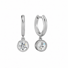 Giselle Round Bezel Drop Huggie Hoop Lab-Grown Diamond Earrings in 18K White Gold, front view