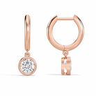 Giselle Round Bezel Drop Huggie Hoop Diamond Earrings in 14K Rose Gold second product view
