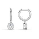 Giselle Round Bezel Drop Huggie Hoop Diamond Earrings in Platinum second product view