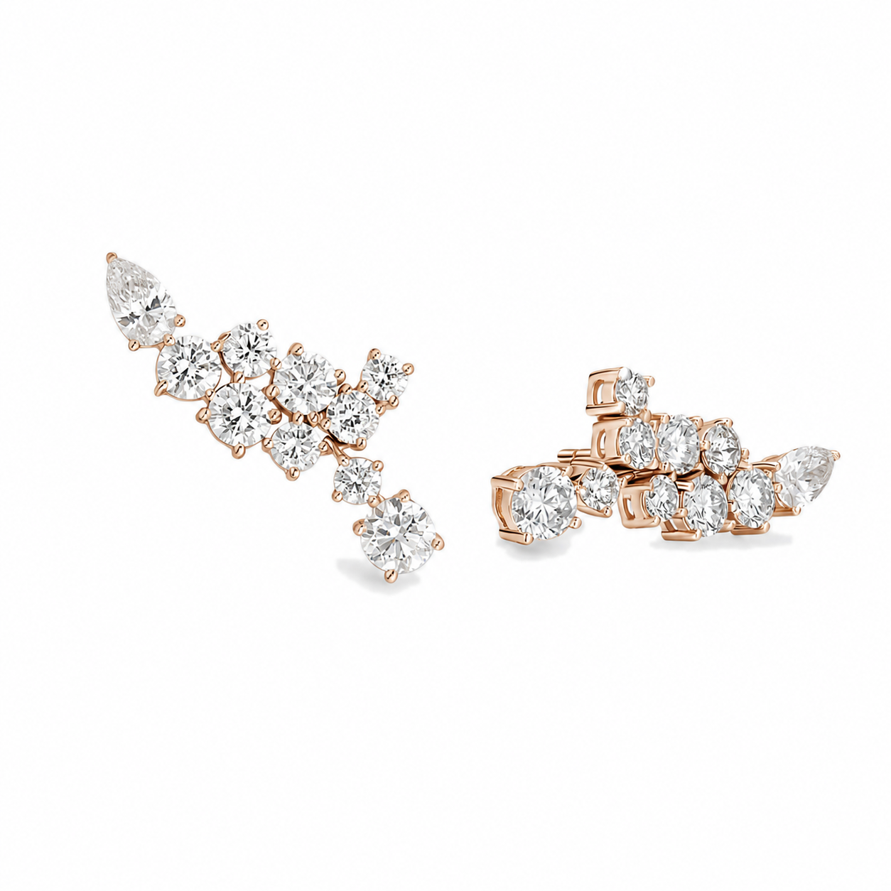 Honorine Cluster Climber Diamond Stud Earrings in 14K Rose Gold second product view