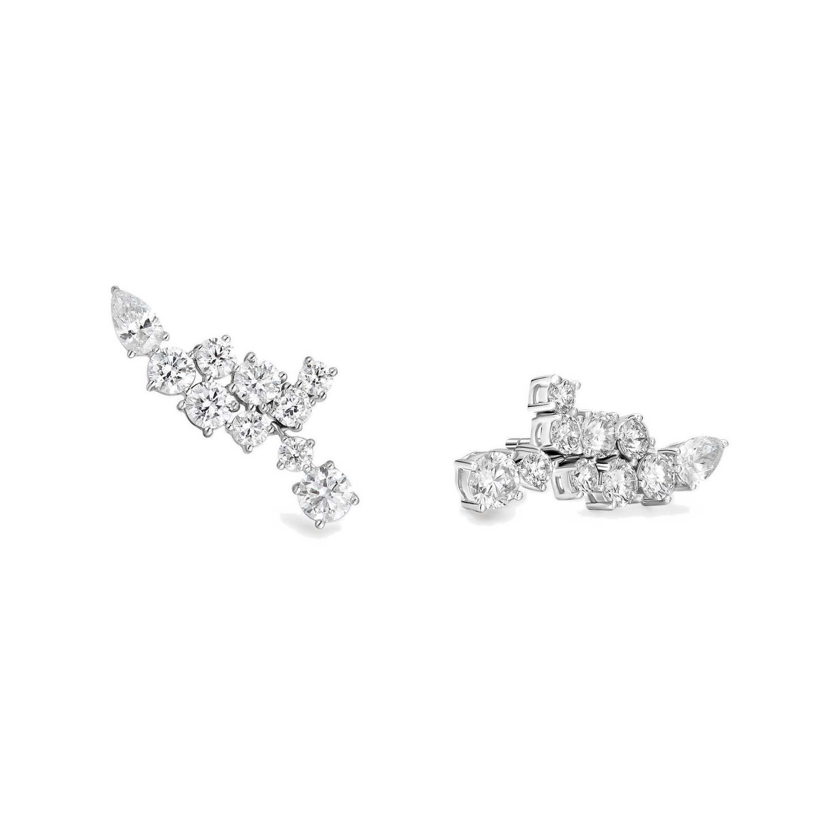 Honorine Cluster Climber Diamond Stud Earrings in 14K White Gold second product view
