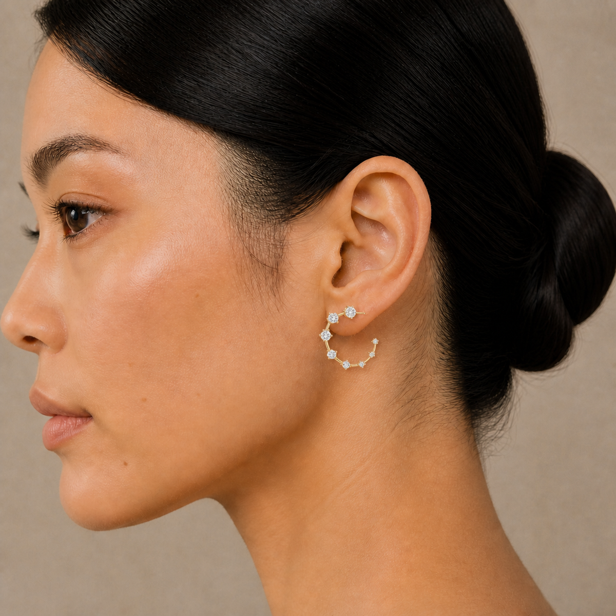 Kallista Graduated Open Hoop Lab-Grown Diamond Earrings in 14K Yellow Gold, worn on ear