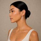 Ophelia Two-Row Cascade Dangle Lab-Grown Diamond Earrings in 18K White Gold, worn on ear