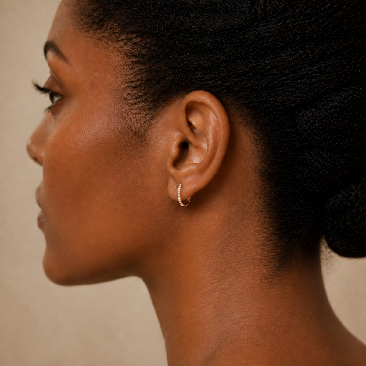 Quinn Inside-Out Hoop Lab-Grown Diamond Earrings in 14K Rose Gold, worn on ear
