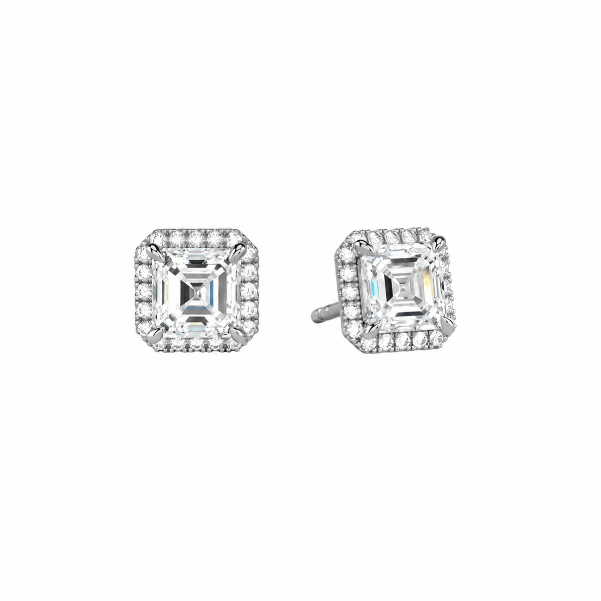 Seren Asscher Halo Lab-Grown Diamond Stud Earrings in 14K White Gold, front view