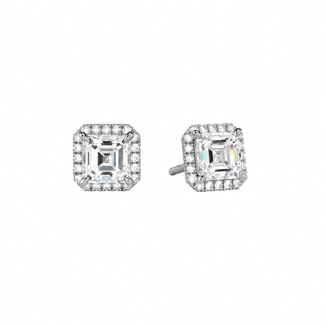 Seren Asscher Halo Lab-Grown Diamond Stud Earrings in 14K White Gold, front view