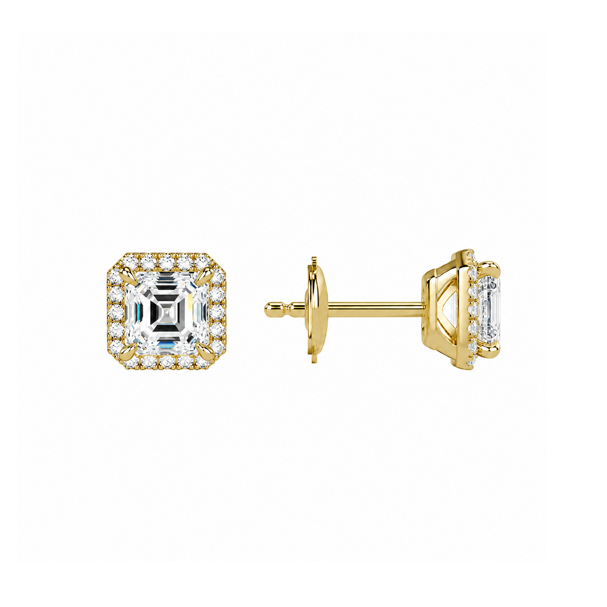 Seren Asscher Halo Lab-Grown Diamond Stud Earrings in 14K Yellow Gold, alternate product view